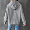 Plaid Pullover Jacket Women Long Sleeve Solid Color Hoodie with Pocket Round Neck