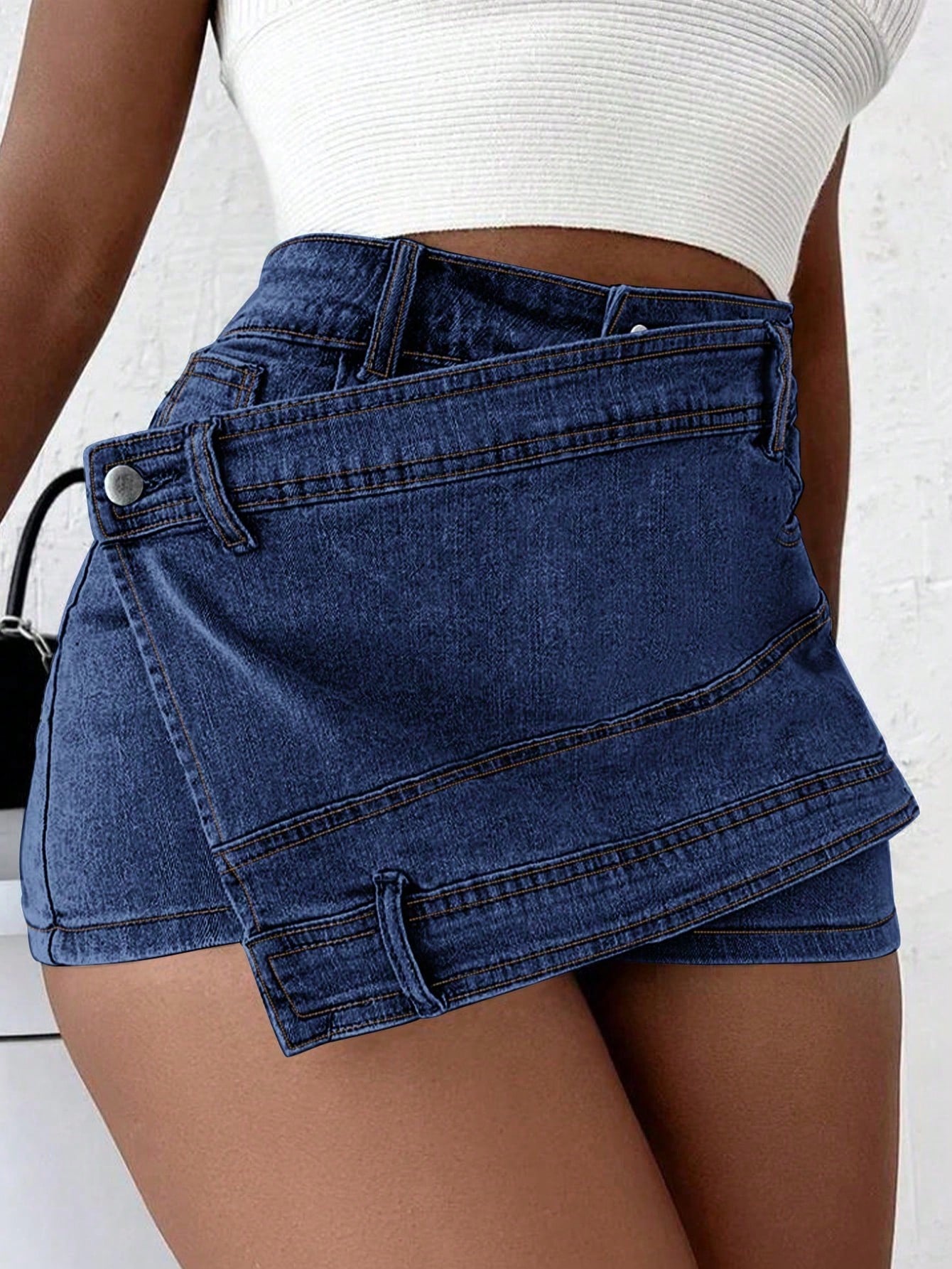 Rose Beauty A Rave Y2K Street Vintage Overlap Tail Wrap Solid Aymmetrical Hem A-Line — фото 8