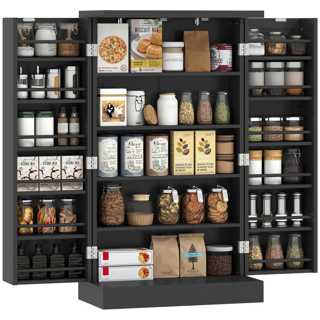 Kitchen Cupboard, Freestanding Multi-Storage Kitchen Pantry Cabinet with Adjustable Shelves, Black