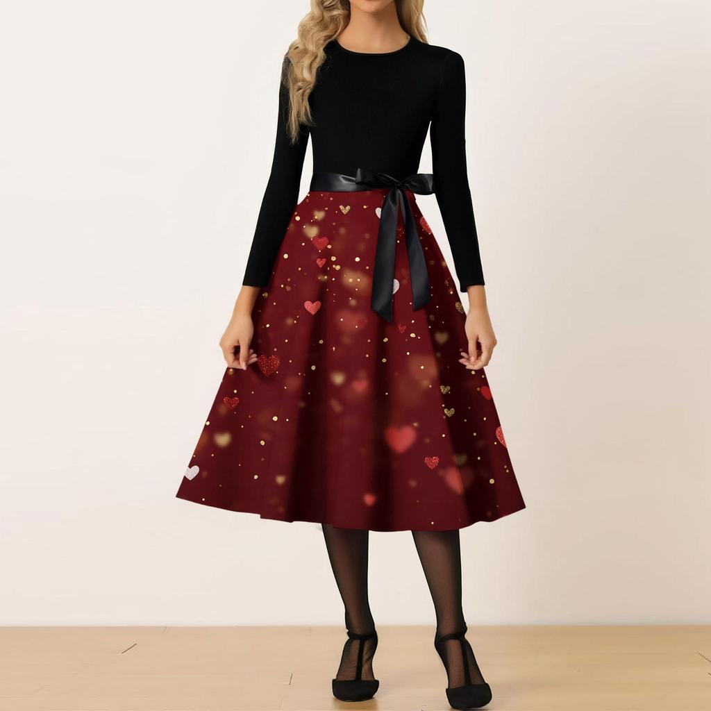 Women's Casual Fashion Valentine's Day Heart-themed Retro Round Neck Dress