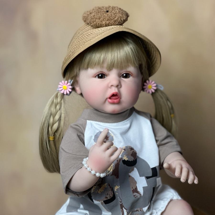 BZDOLL Realistic 55 CM 22 Inch Reborn Baby Full Vinyl Body Girl Doll with Blonde Long Hair Princess Toddler Bebe Christmas Gift