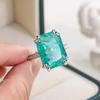 Silver Plated Exquisite Blue Green Moissanite Ring Fire Sparkling Luxury Open Ring Female Party Birthday Jewelry Gift