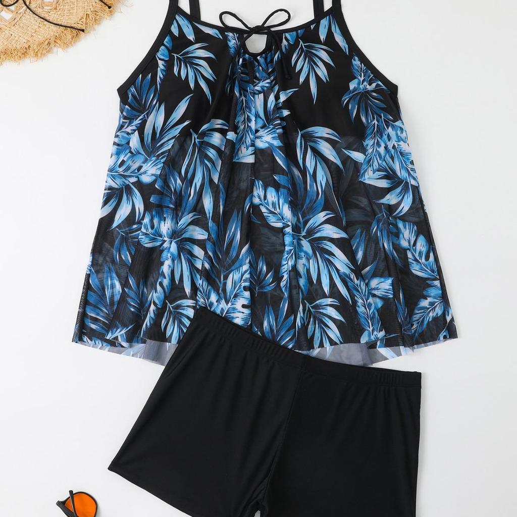 2025 European-American Women's Plus Size Halter Bikini with Skirt and Split Swimsuit