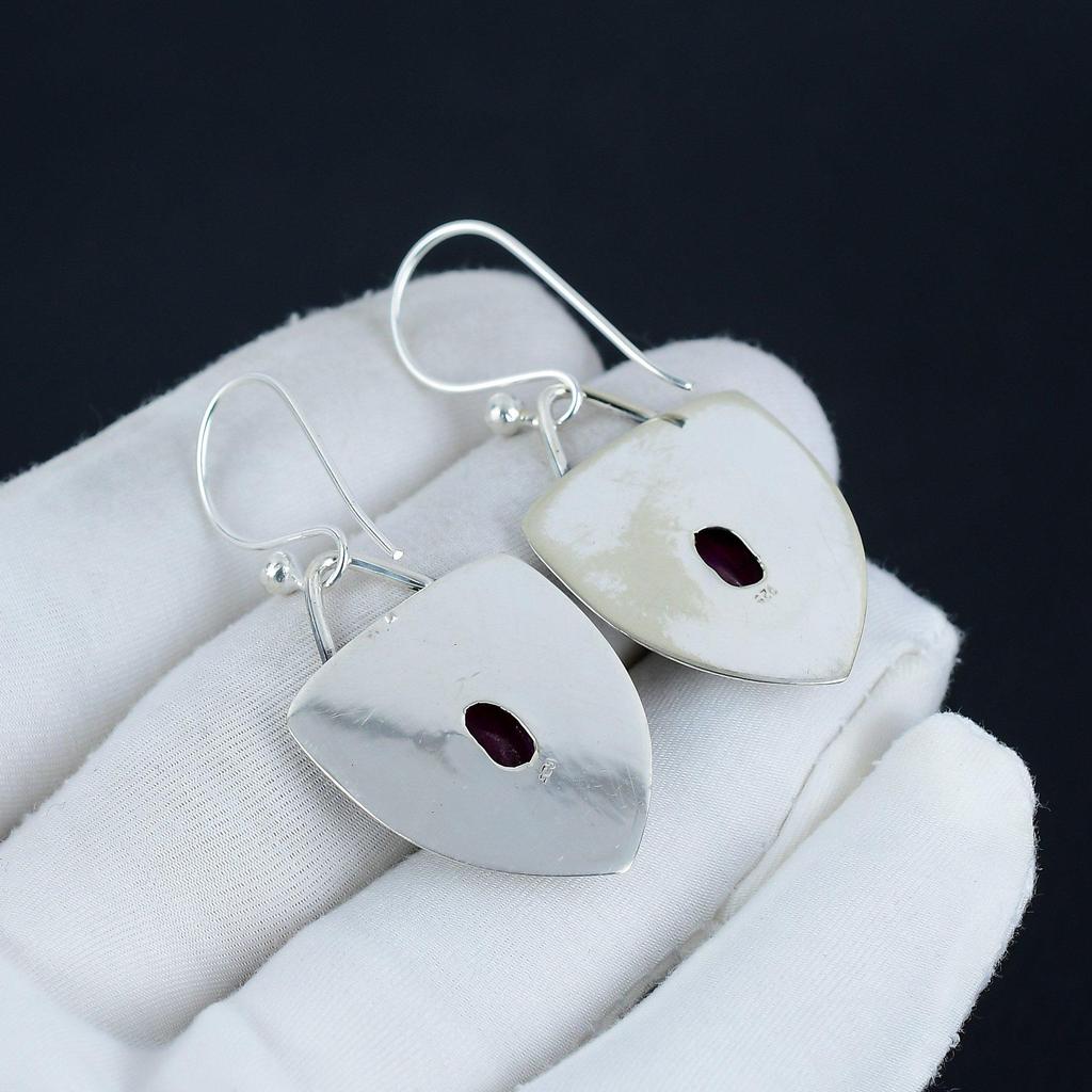 Amazing Kashmir Ruby Gemstone Earrings, 925 Sterling Silver Earring, Handmade Boho Silver Jewelry Dangle Earrings, Birthday Gift