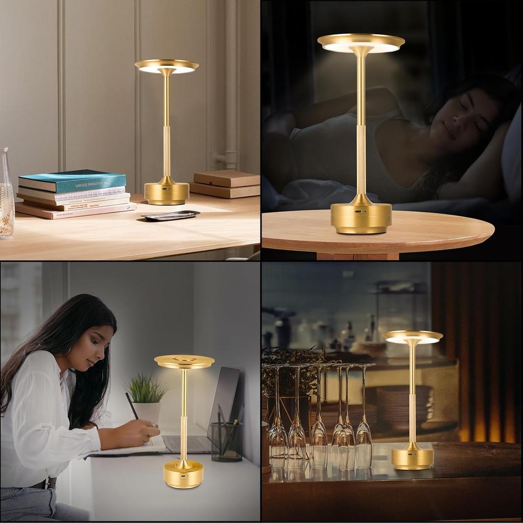 Rechargeable Cordless LED Table Lamps Touch Sensor Light, 3-Levels Portable Dimming Wireless Battery Operated Lamp Hao Nuan Ightstand Lamp/Night