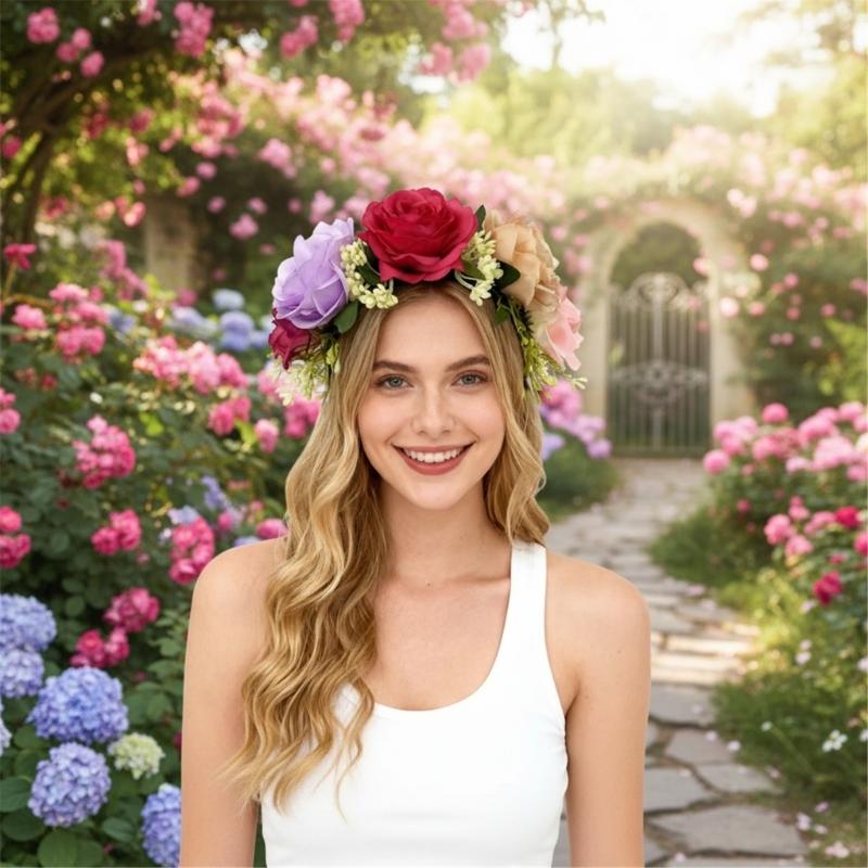 Natural Forest Styles Fabric Flower Hairband Comfortable Garlands Hairhoop For Beach Photography Valentines Day And Event