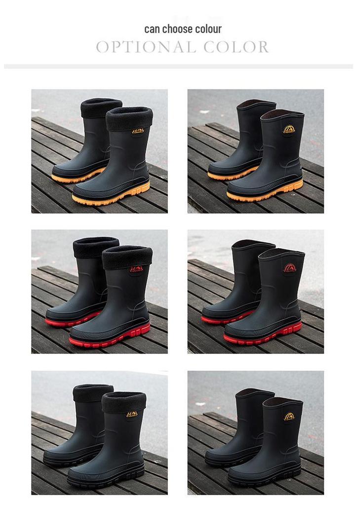 Men's Waterproof Mid-Calf Rain Boots - Non-Slip, Thickened, Pull-On, Casual Korean Style.