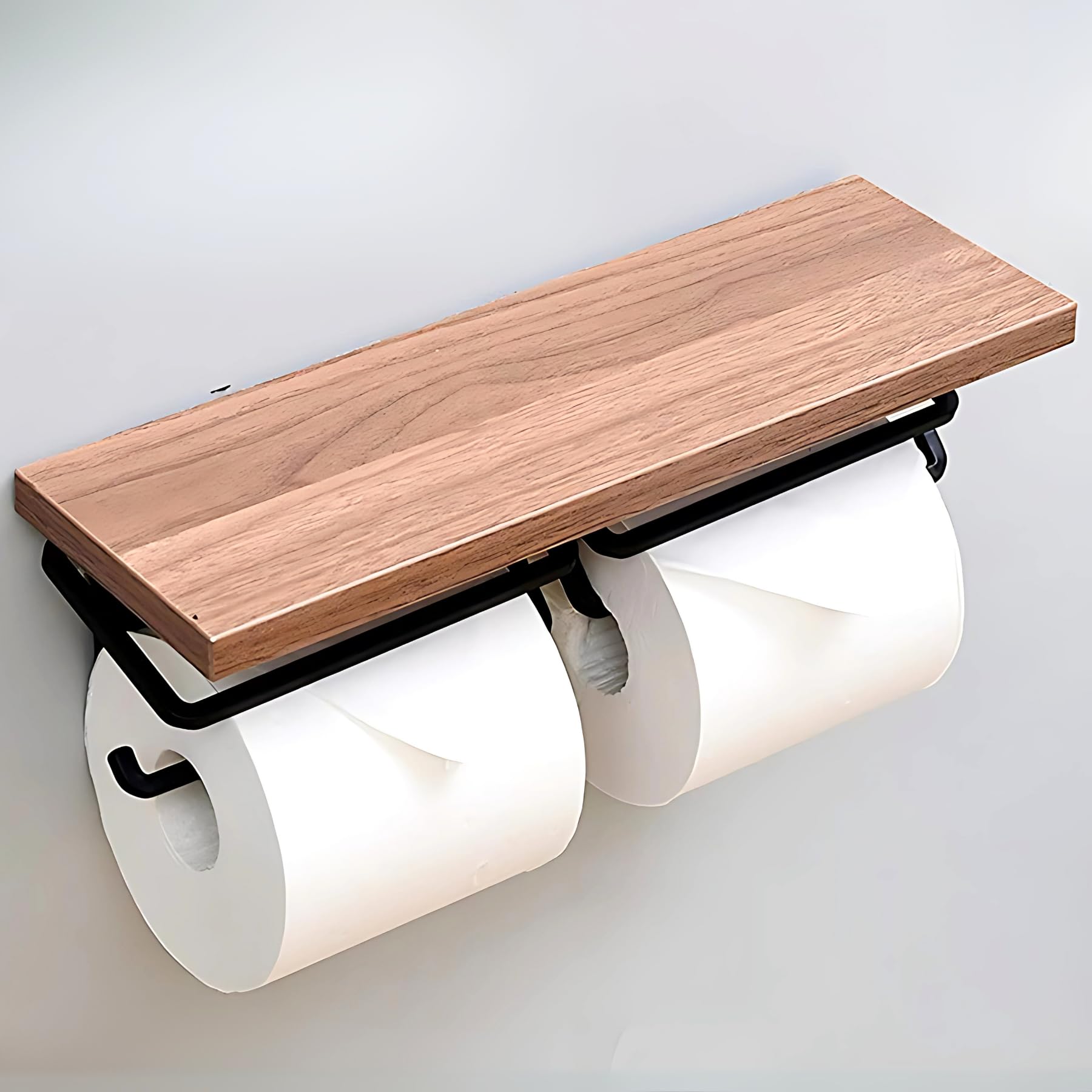 

Mellbo Toilet Paper Holder, Stylish Paper Holder with Shelf, Natural Solid Wood and Steel, Easy Installation, Fits Thick Rolls, 2 Rolls