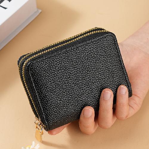 New Double Zipper Short Wallet ID Card Case Cards Wallet Diamond Patterned Embroidered Clutch Purse Women's Wallets Coin Purse