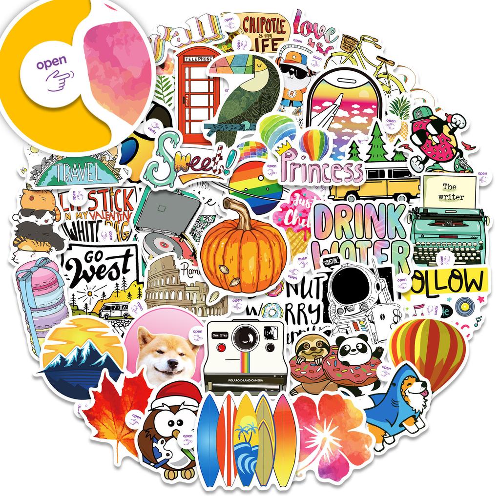 50 Small Ear Maple Leaf Stickers Car Stickers Suitcase Laptop Electric Car Decoration Waterproof Stickers