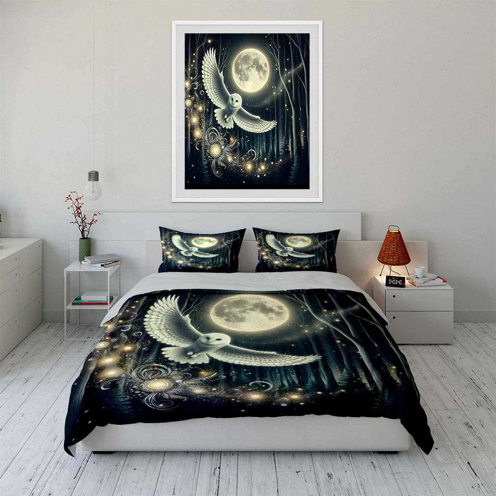Mystical Owl In Moonlit Forest Bedding Duvet Cover Set (1*Duvet Cover 2*Pillowcases, Without Duvet Insert)