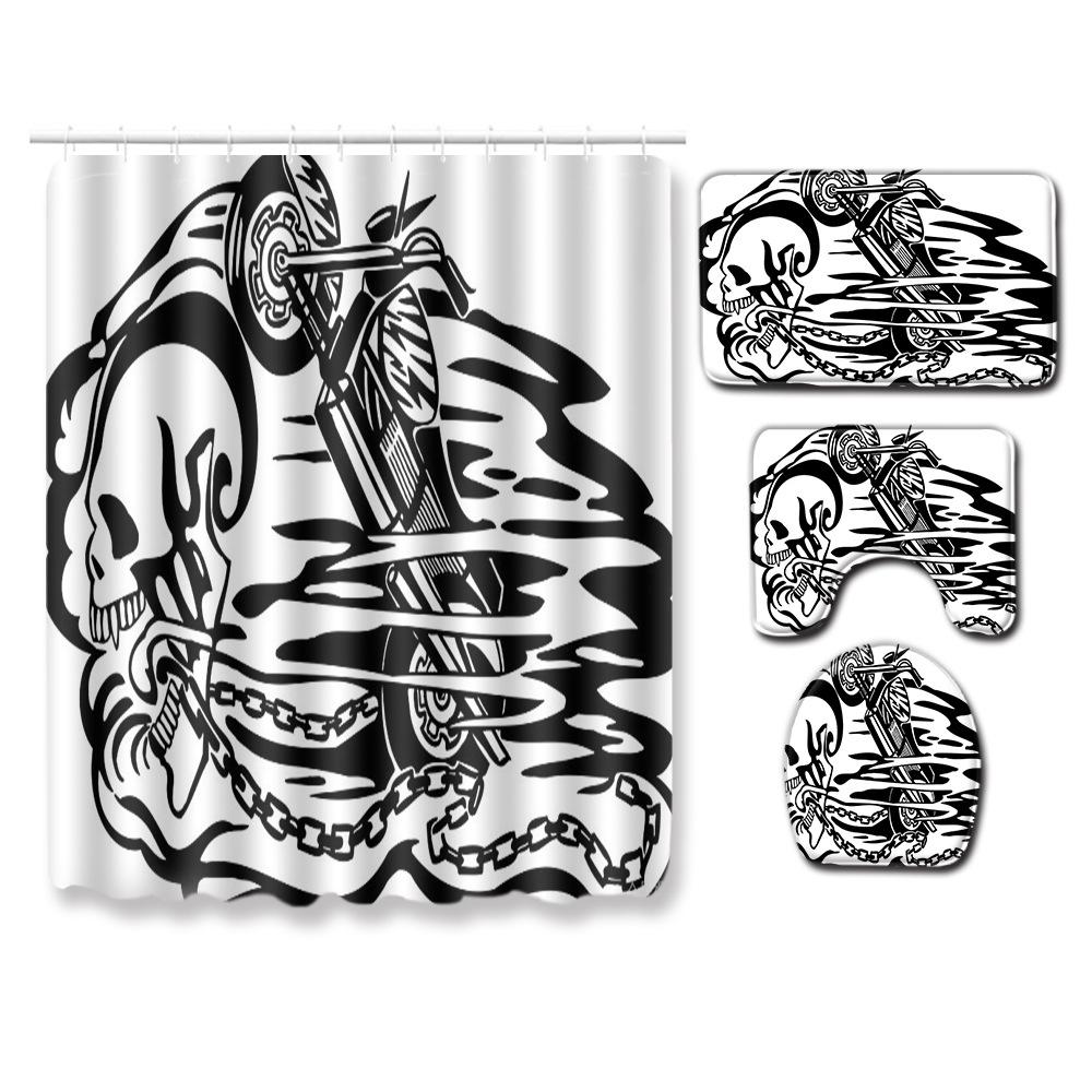Thriller Skull Shower Curtain Floor Mat Combination Four-Piece Set Bathroom Toilet Carpet Mat Foot Mat