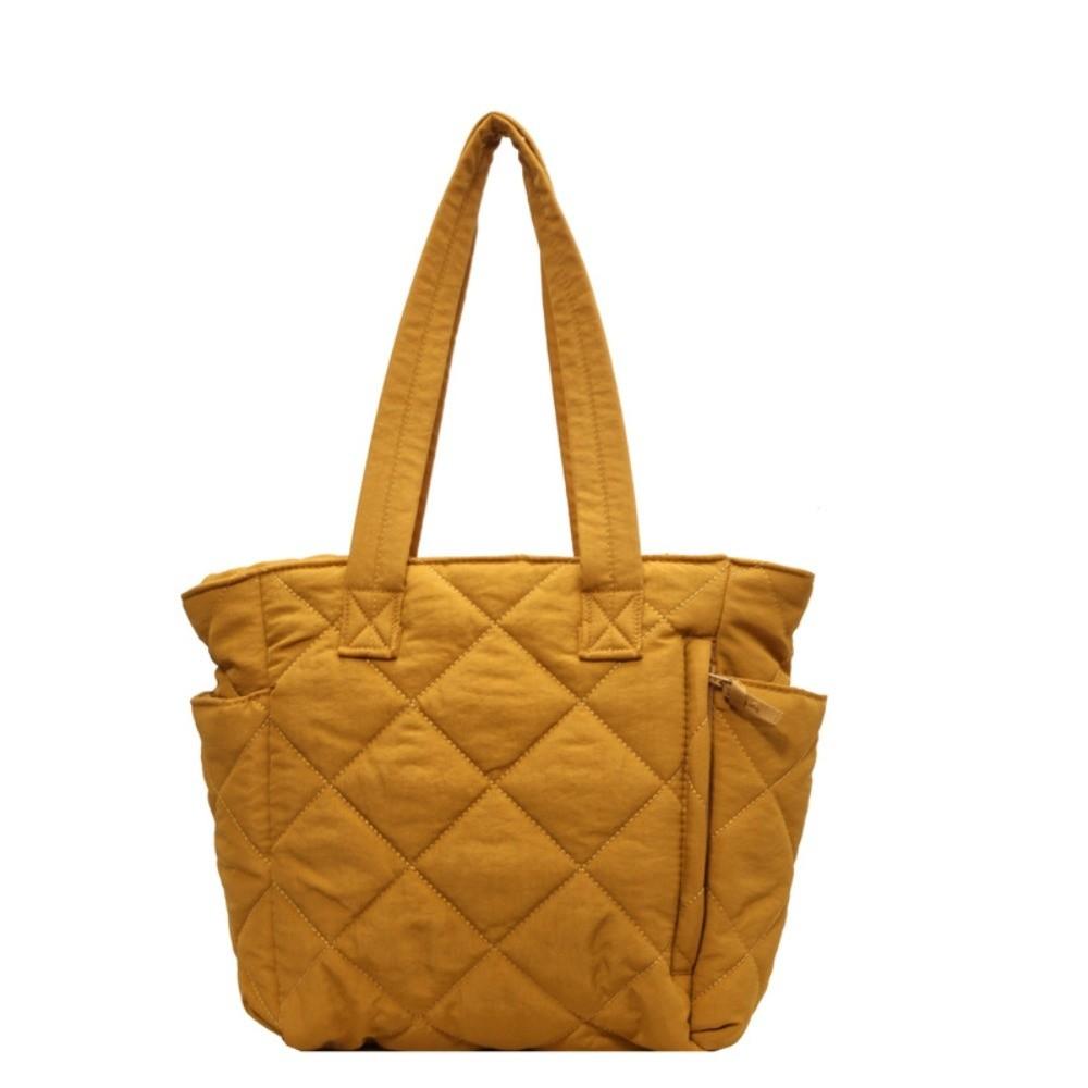

Casual Large Capacity Quilted Cotton Tote Bag Soft Solid Color Lingge Shoulder Bag Portable Thickened Commuting Handbag Travel