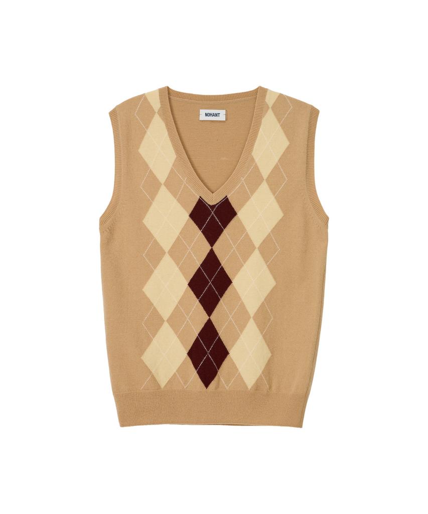 NOHANT Cashmere Blended Argyle Vest Beige