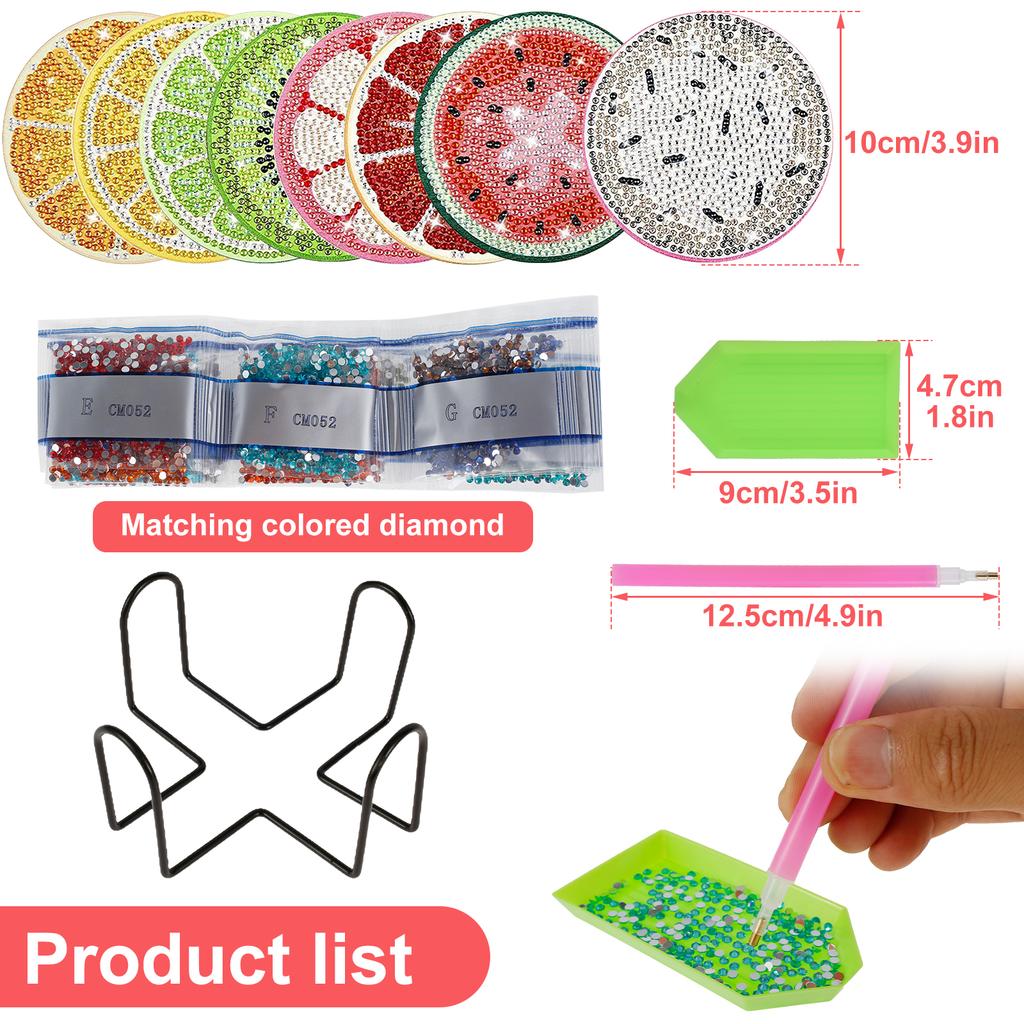 1 Set Diamond Painting Coasters Kit Decorative Art Cup Coaster with Holder DIY Round Tabletop Protection Cup Mat for Home Office