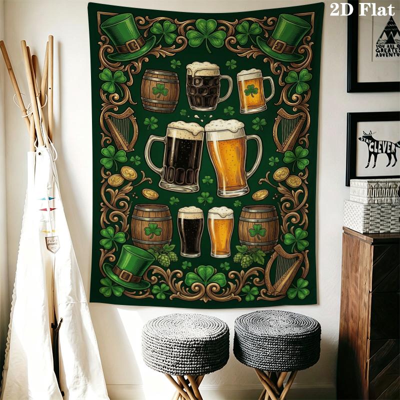 St.Patrick's Day Wall Tapestry Aesthetic Wall Hanging Printed Fabric Blanket Decorative Tapestries for Bedroom Living Room Home Decor