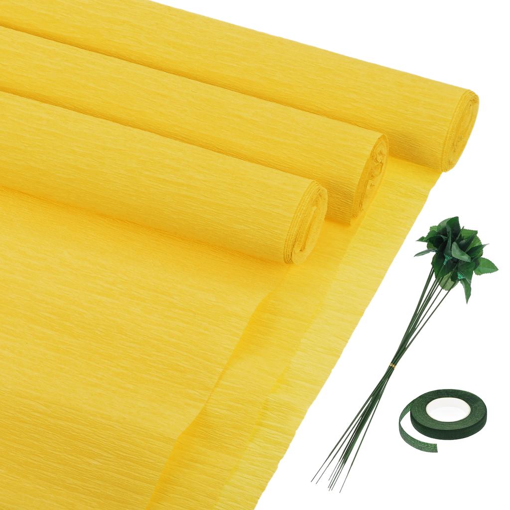 6pcs Crepe Paper Roll with Floral Stem Wire and Green Floral Tapes for Wedding Ceremony Various Large Festivals Decoration