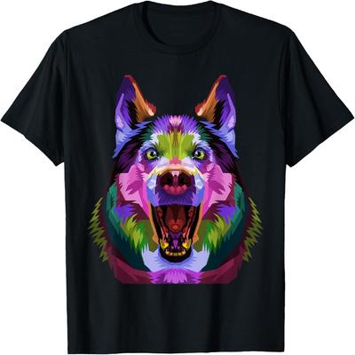 Husky buntes Pop-Art-Porträt Für Hundebesitzer Chukcha Sibe T-Shirt