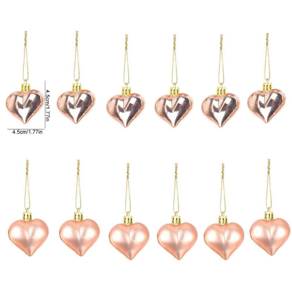 12Pcs Plastic Heart Shape Christmas Ball Bright Christmas Pendants  for Home