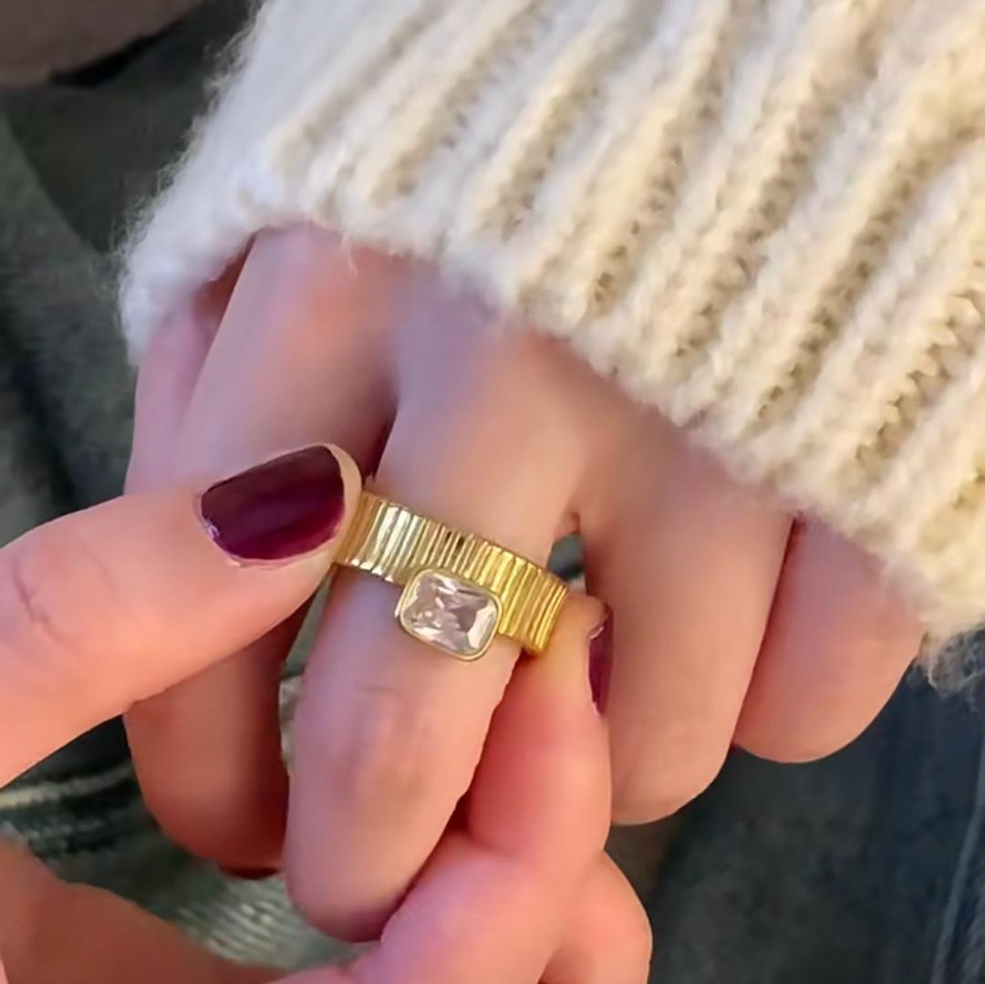 18K Gold-Plated Gear Pattern Ring: Trendy European-American INS Style for Daily Wear Size 8