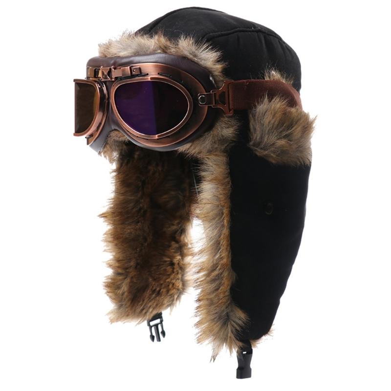 Thermal Winter Hat With Detachable Goggles For Skiing Riding And Outdoor Activity Vintage Style Ear Protection Cold Weather