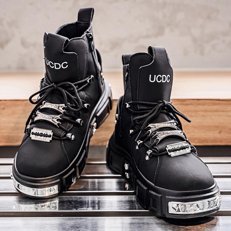 

Spring and Autumn new high-top rivet Martin boots men s thick-soled heightening personalized casual shoes versatile large-size men s shoes 44
