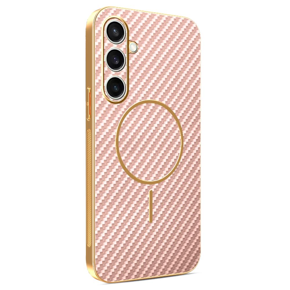 For Samsung Galaxy S24 FE Phone Case Carbon Fiber Textured Electroplated TPU Back Cover