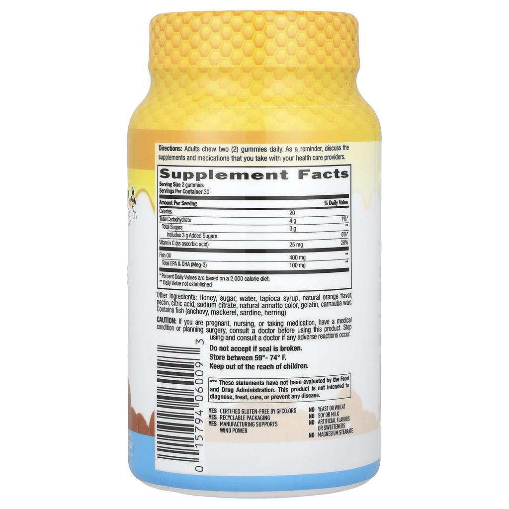 Omega 3 Honey Gummies, Natural Orange, 60 Gummies