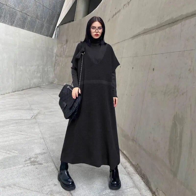 Xitao Casual Dress Women Trendy Style Turtleneck Collar Long Sleeve Fake Two Pieces ZY2310