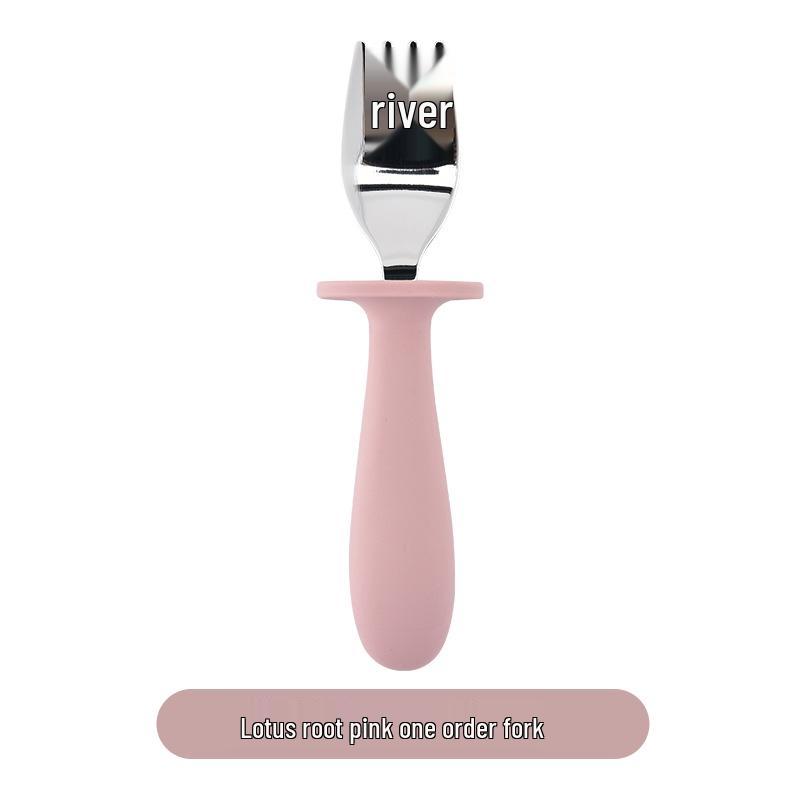 304 Stainless Steel Baby Feeding Set: Long-Handled Silicone Fork & Spoon