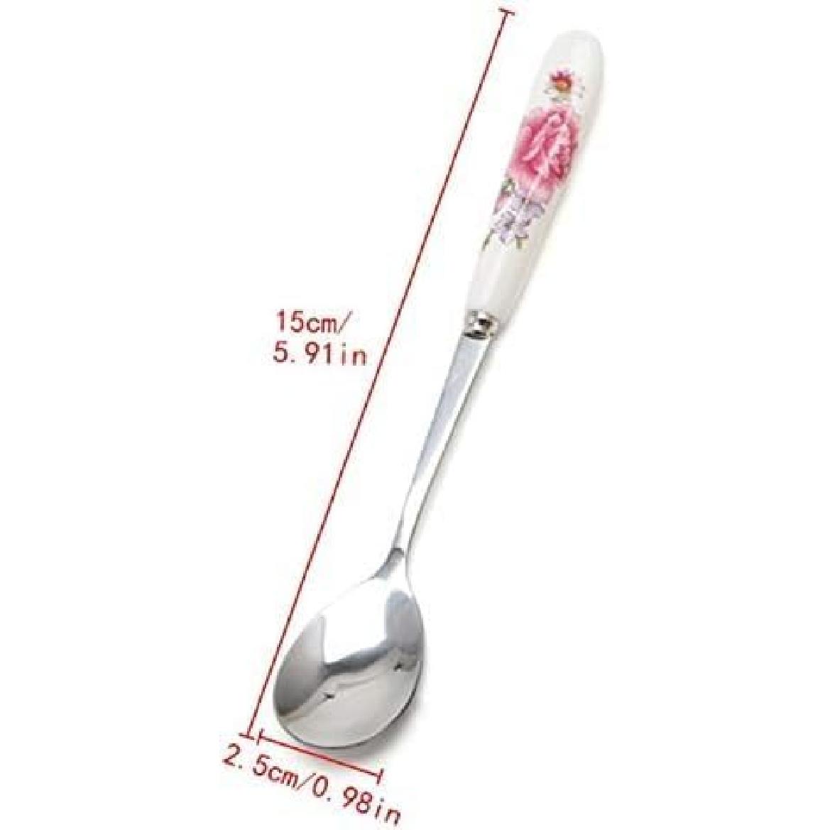 6 Pack Stainless Steel Coffee Spoon Ceramic Handle Teaspoon Sugar Ice Cream Desert Spoon Stirring Soup Tableware
