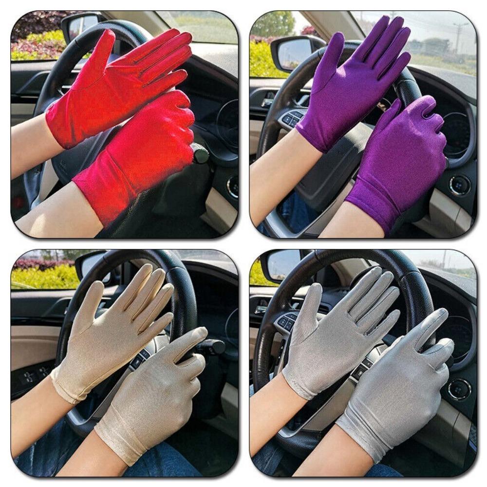1Pair Women Sun Protection Gloves Pure Color Driving Short Gloves New Thin Stretch Gloves Summer