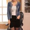 Jeans Taglia L Donna Paillettes Diamante Acqua Cappotto Cowboy Manica Lunga