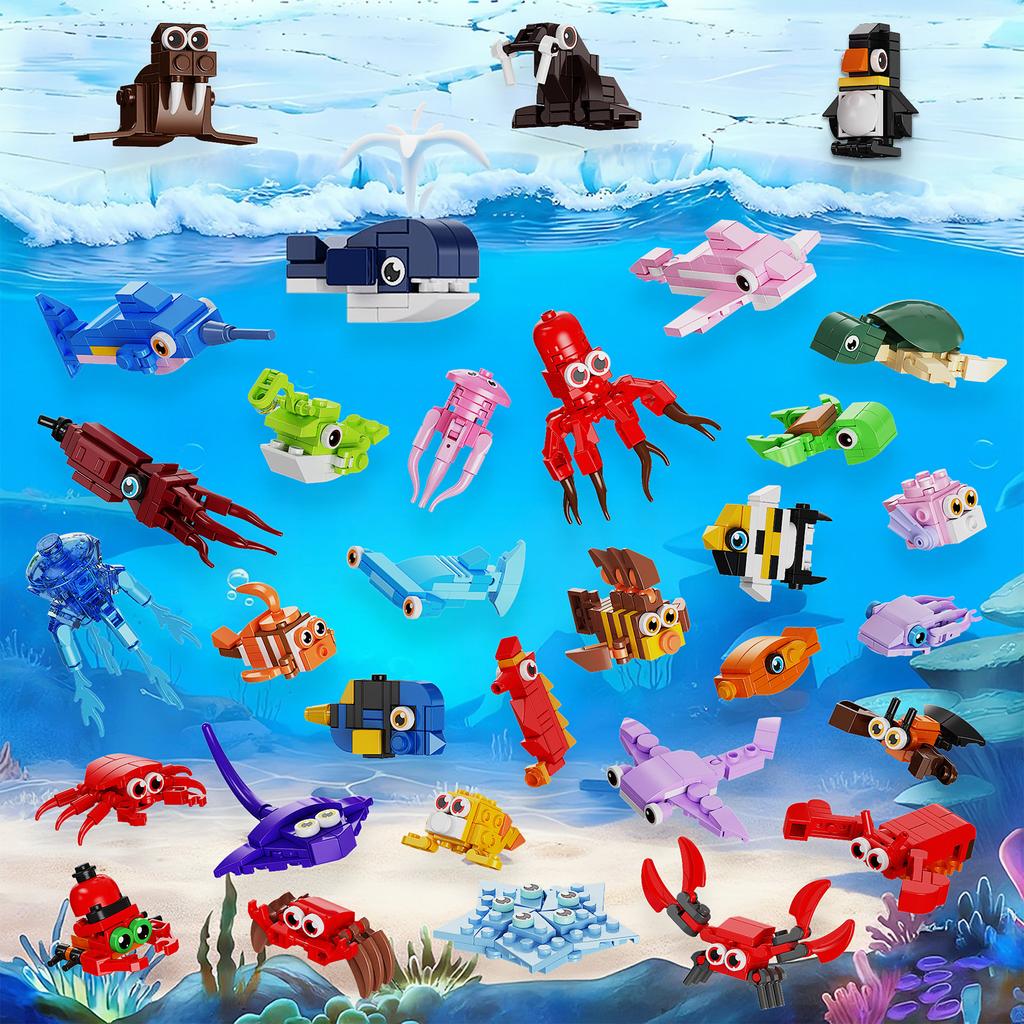 Non-Toxic 846Pcs Marine Small Animals Building Block Toys Marine Animals Model Puzzle Bricks Toy Sets For Kid Desktop Ornament Gifts