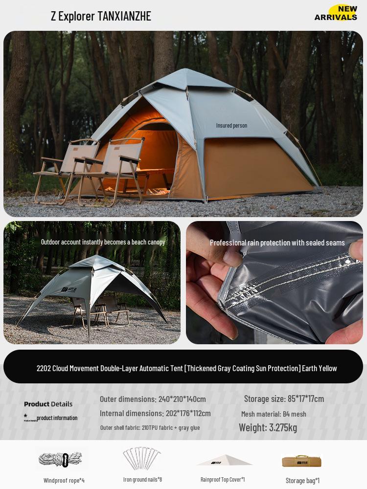 Explorer Automatic Rainproof Sun Protection Tent: Portable, Double-Layer, Foldable Camping Gear