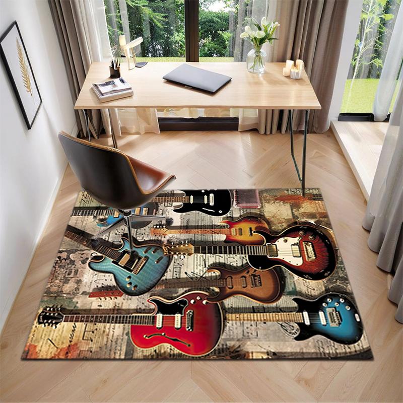 1Pc Electric Guitar Theme Printed Circular Carpet, Home Door Mat, Outdoor Travel Protection Carpet A2