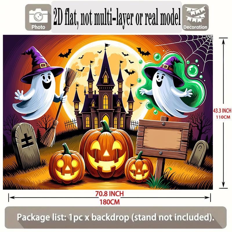 Party Backdrop Halloween Castle Flat Banners Witch Ghost Pumpkin Celebrations Wedding Photo Booth Background Front Door Decor