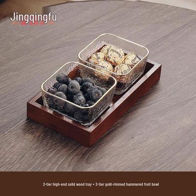Jingqingfu Hammered Glass Divided Serving Set with Wood Tray