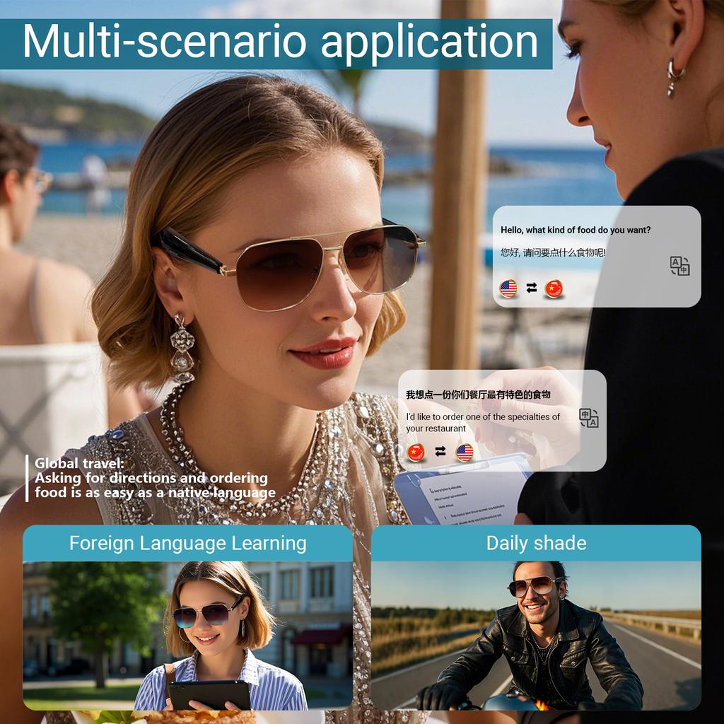 Smart Glasses 100  Online Language AI Automatic Dialogue Translation Bluetooth Glasses With Speaker Sports UV Protection