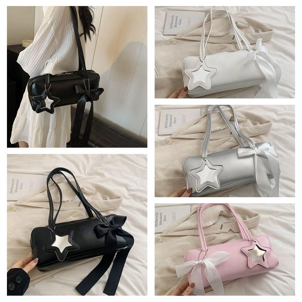 

Bow Ribbon PU Leather Shoulder Bag High Quality Rectangular Underarm Bags Work белый