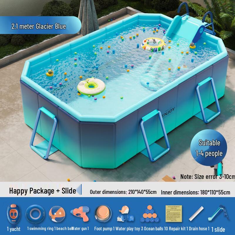 WEZHO 1.6m Inflatable-Free Kids Swimming Pool with Slide