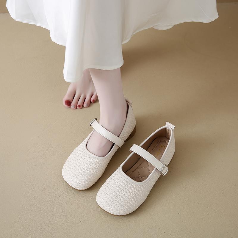 Summer 2025 Soft Leather Woven Fashionable and Elegant Single Shoes Women's Shoes Buckle Lightweight Comfortable
