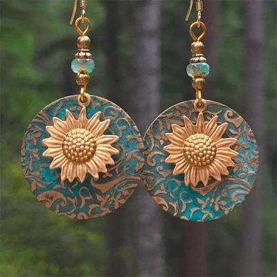 Boho Sunflower Earrings Creative Fashion Vintage Engagement Wedding Drop Earring Female Jewelry
