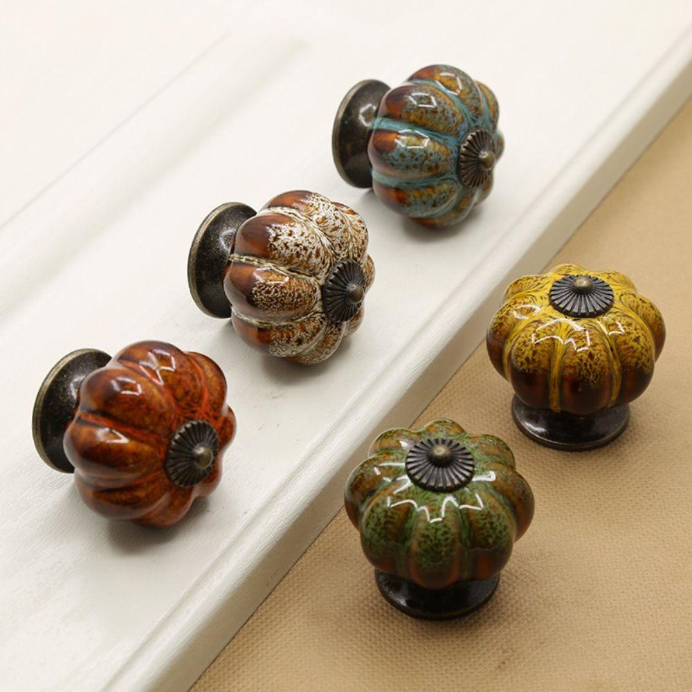 European Style Ceramic Pumpkin Handle Single Hole Drawer Knobs Door Pull Handles Hardware