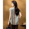Demana Women's Urban Retro Striped Pure Cotton Lapel Short Sleeve Shirt