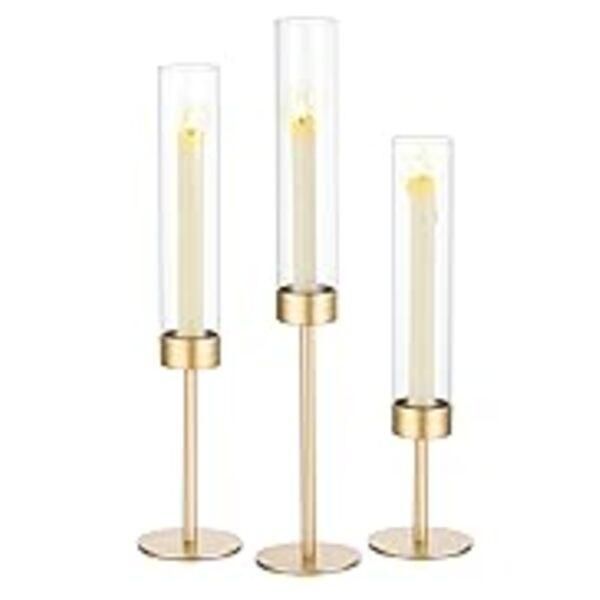 Romadedi Glass for Candlestick - 2 Pcs Clear Small Tapered Candle Holder Dec