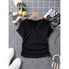 Women's Side Pinch Pleat Waist Closing Scissor Neck V-Neck Stretch Cotton Solid Colour Peplum Summer Short Sleeve T-Shirt