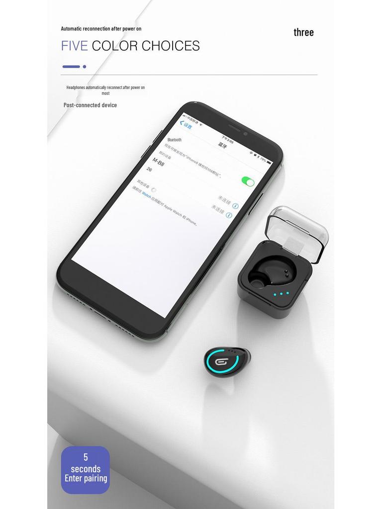 B8 Mini Invisible TWS Noise-Cancelling Bluetooth Earbuds with Charging Case