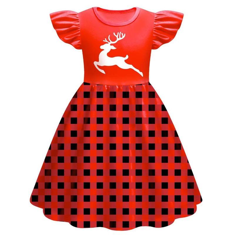 Christmas New Children'S Flying Sleeve Dress 3D Digital Printing Christmas Day Performance Dress