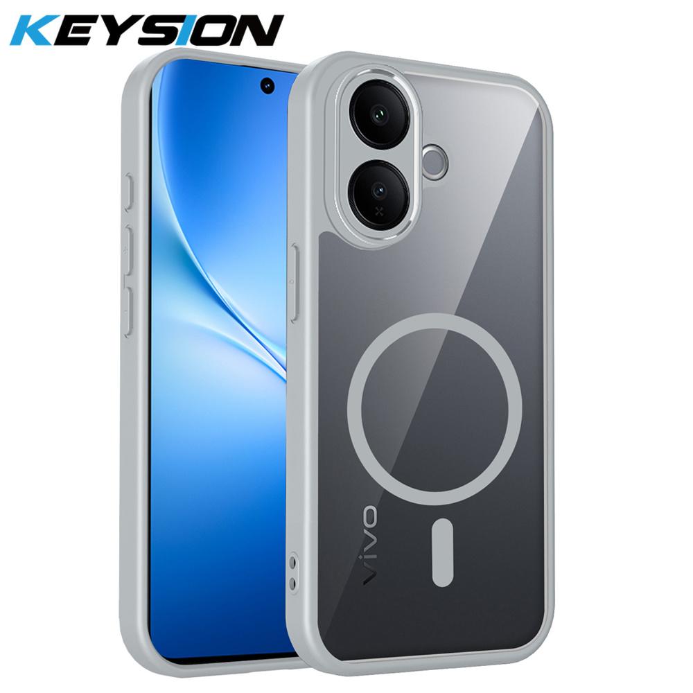 KEYSION Transparent Magnetic Phone Case for VIVO V60 Lite 5G Soft Silicone+PC HD Clear Shockproof Back Cover for IQOO Z10R 5G